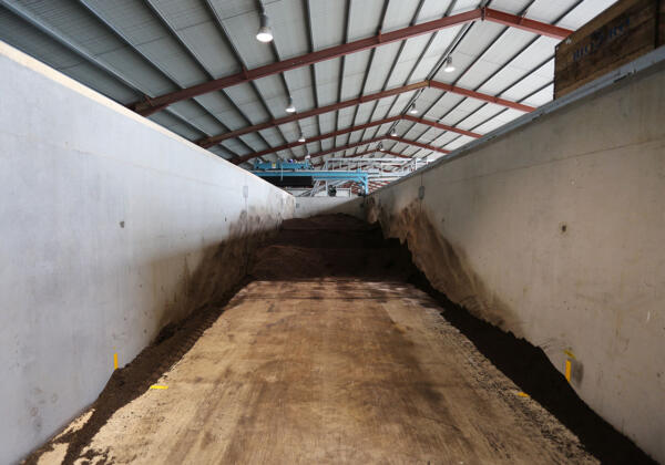 Precast concrete bunker holding soil for nursery in Colac